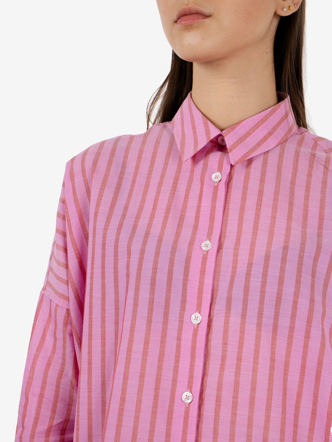 Lisa shirt with fuchsia/red stripes