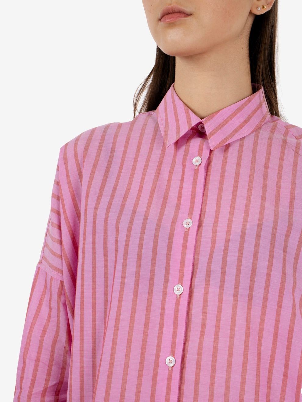 Lisa shirt with fuchsia/red stripes