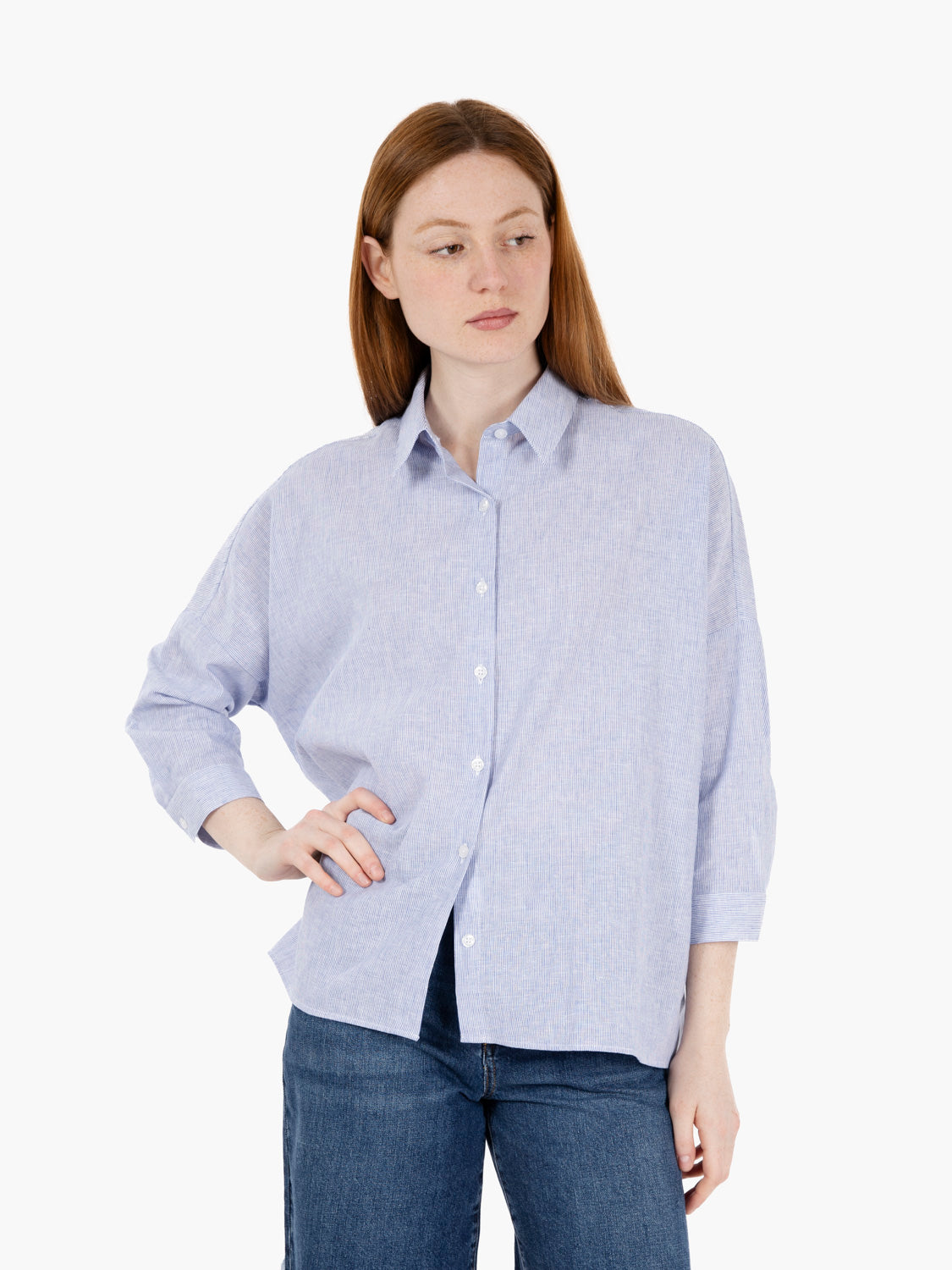 Lisa shirt box linen blue