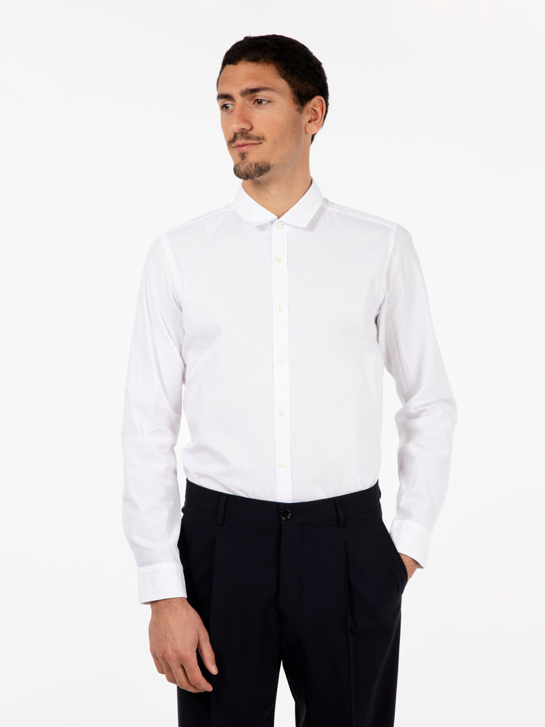 Slim fit white micro-striped shirt