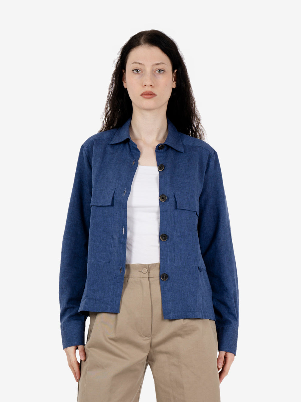 Miriam blue cotton shirt with pockets