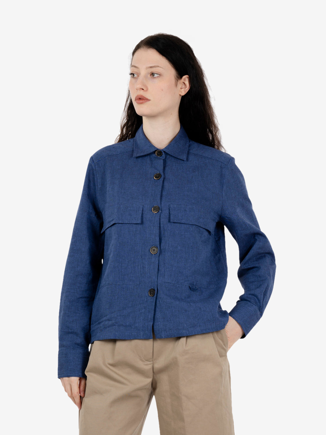 Miriam blue cotton shirt with pockets