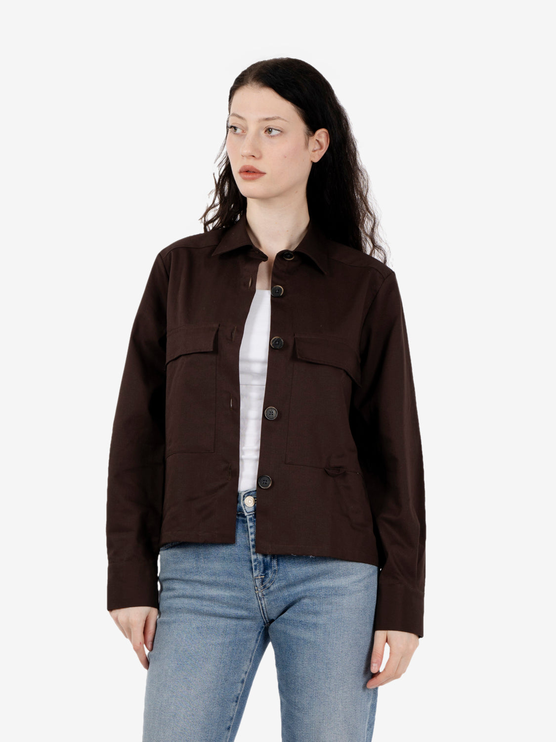 Camicia Miriam in cotone con tasche marrone