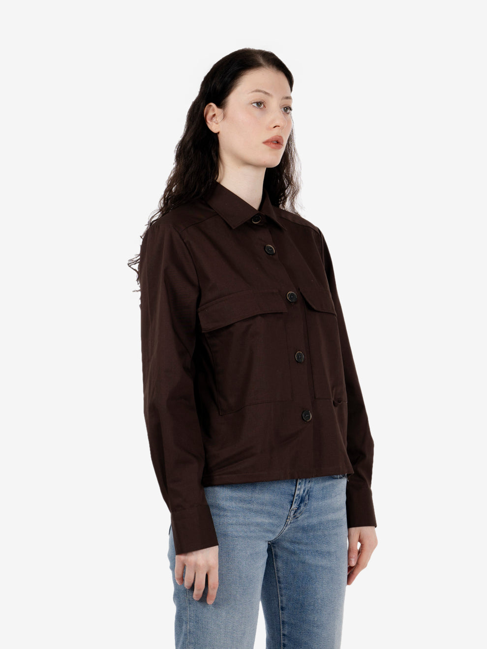 Camicia Miriam in cotone con tasche marrone