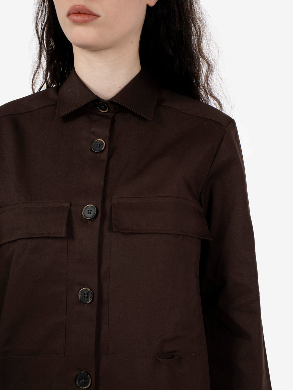Camicia Miriam in cotone con tasche marrone