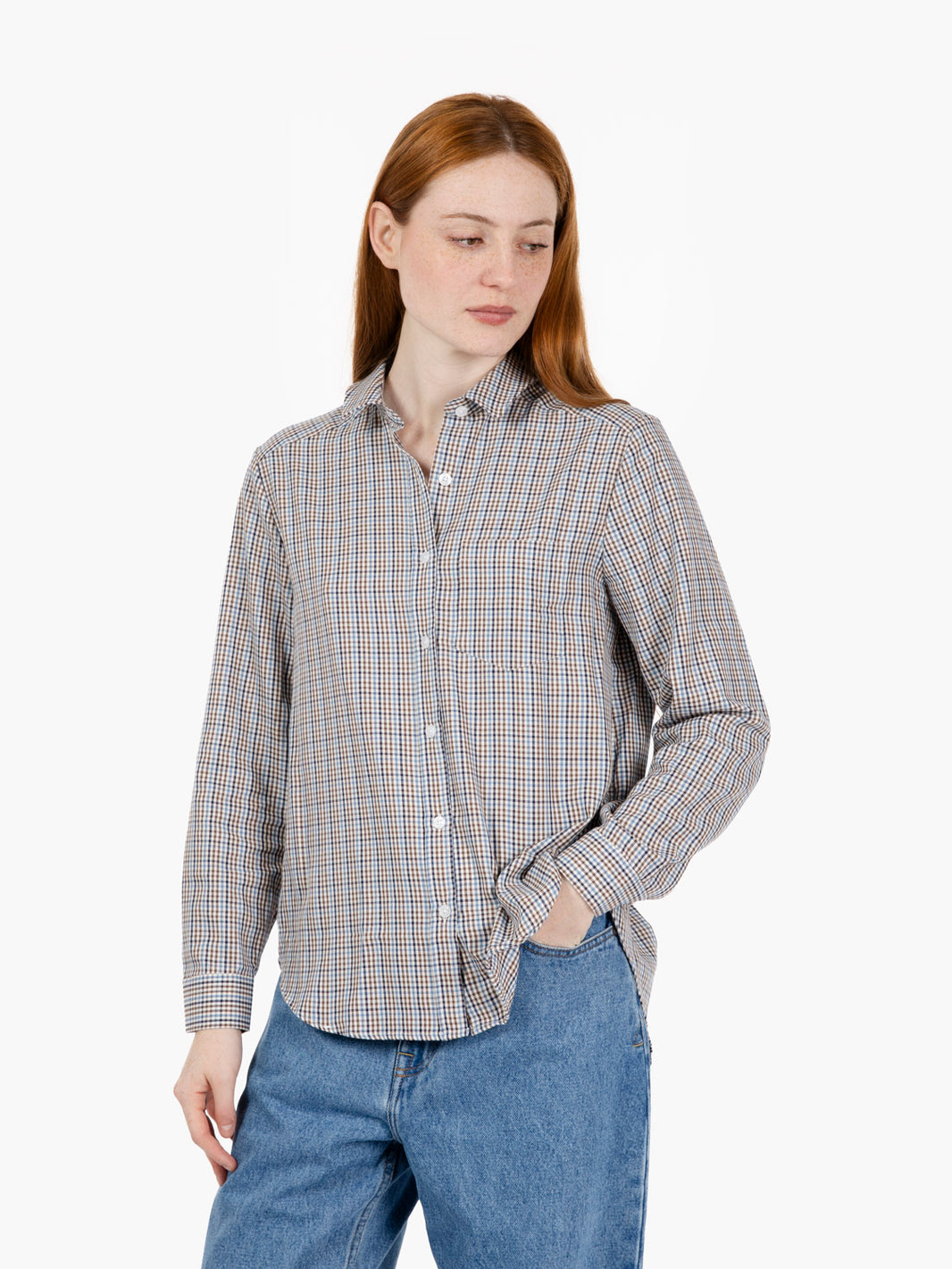 Oversized dark brown/blue checked shirt