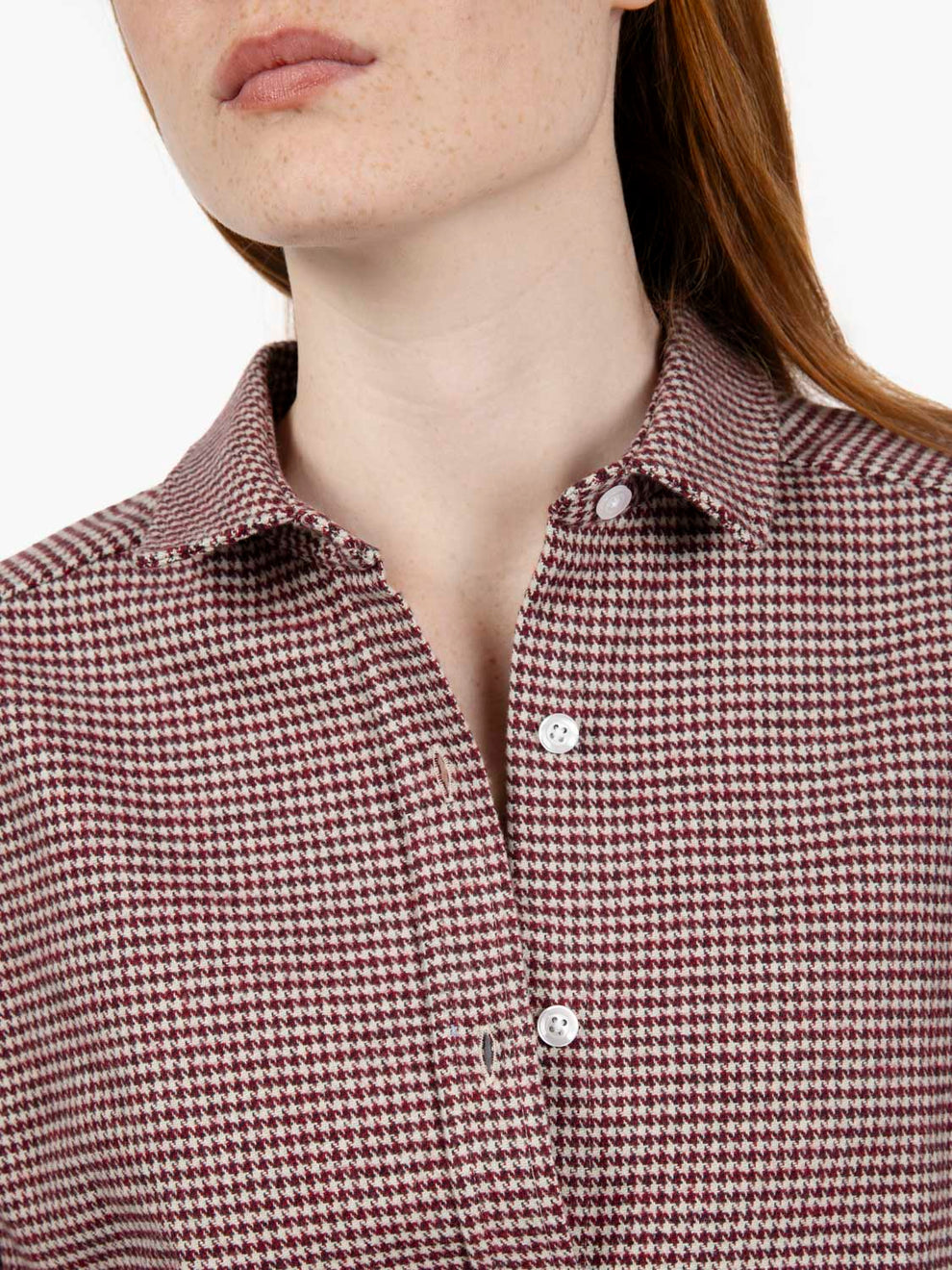 Camicia oversize pied de poule bianco / rosso