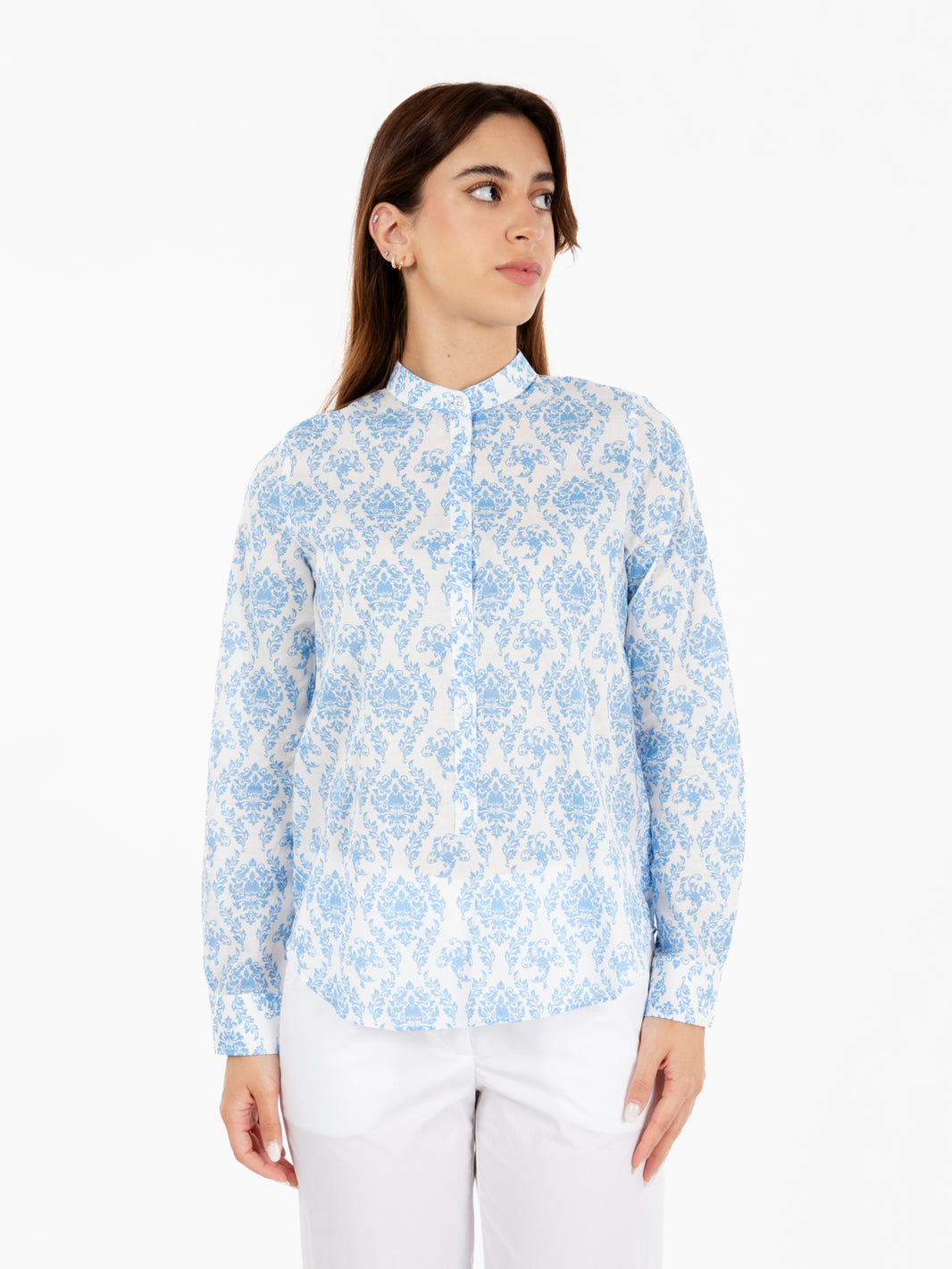 Camicia serafino fantasia azzurra
