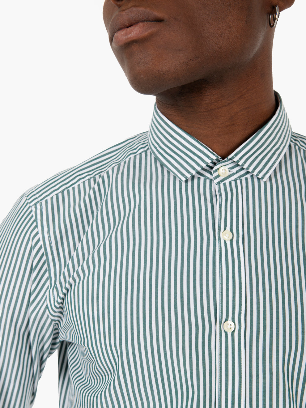 Camicia slim a righe verde / bianco