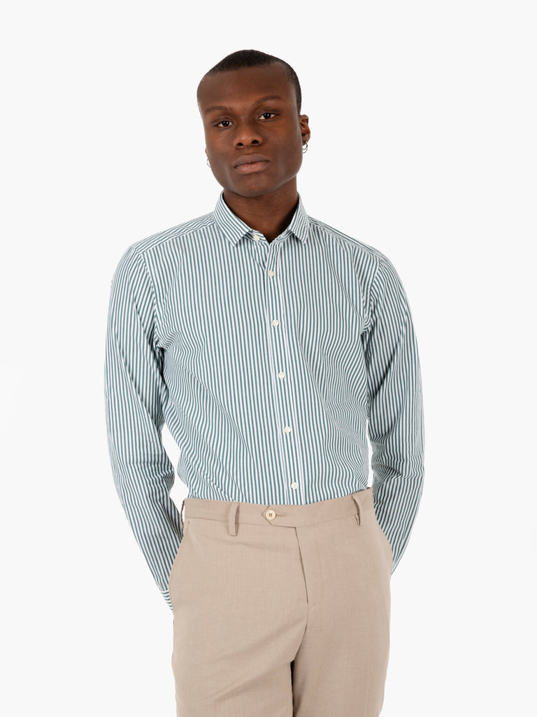 GMF - Camicia slim a righe verde / bianco