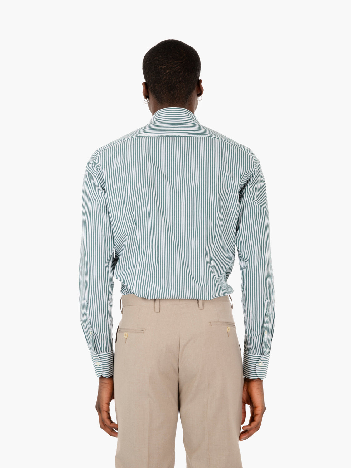 Camicia slim a righe verde / bianco