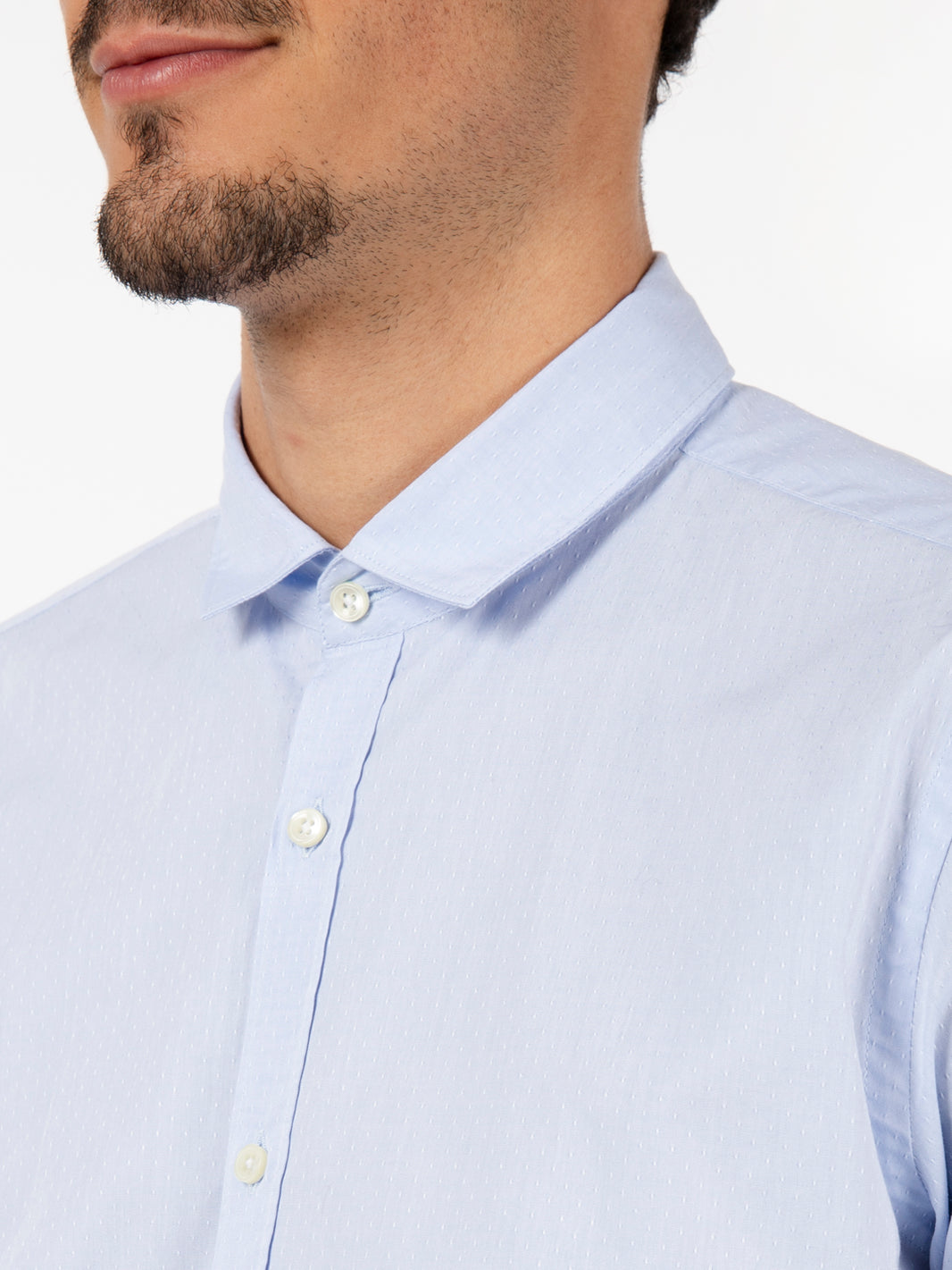 Slim fit shirt with micro pattern in light blue cotton