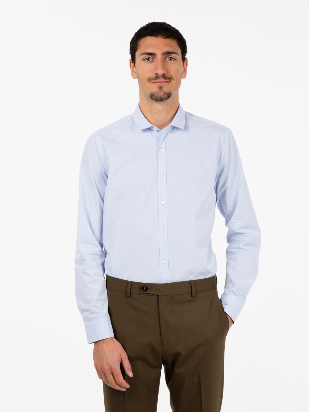 Slim fit shirt with micro pattern in light blue cotton