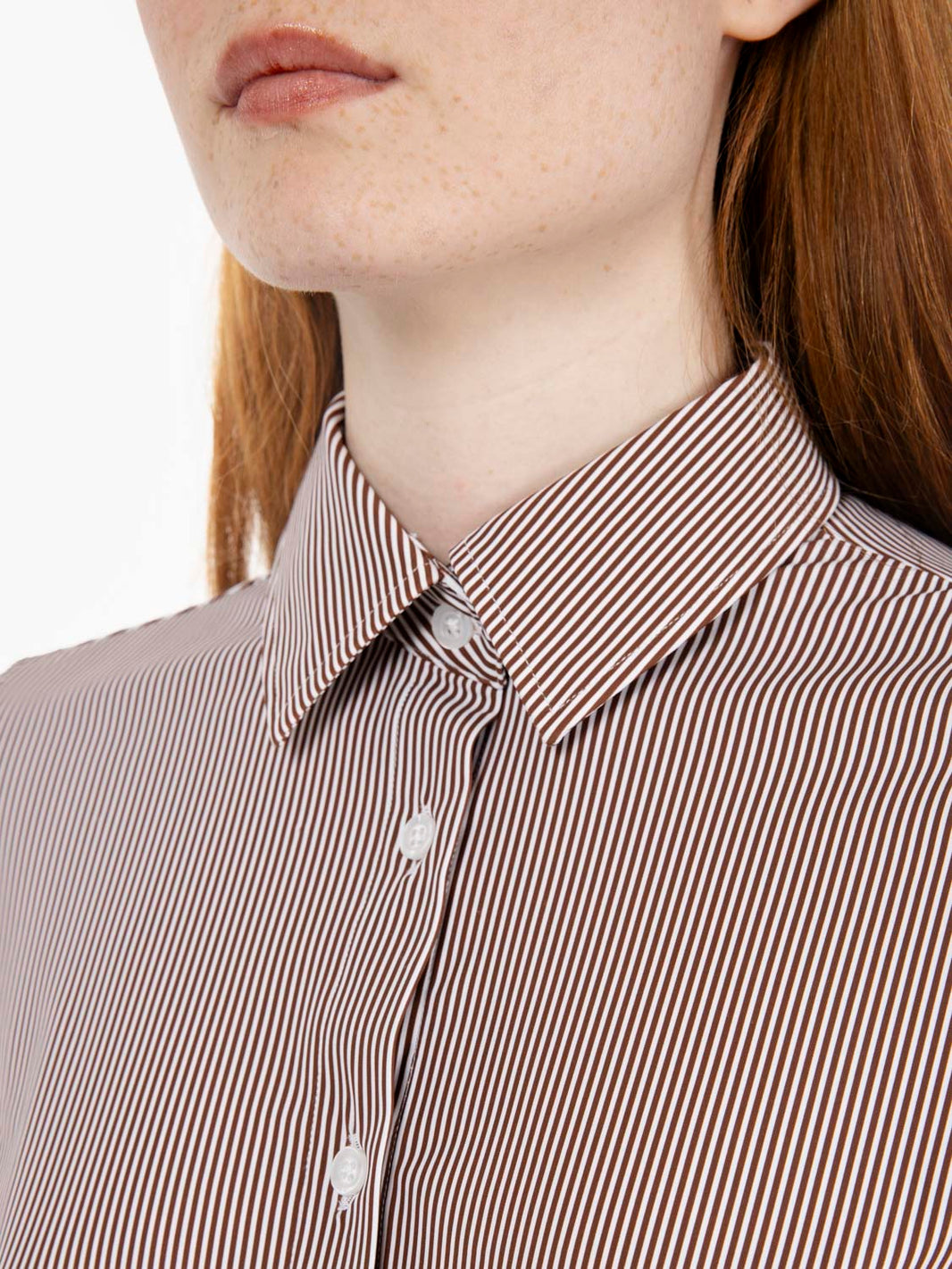 Marilyn stretch shirt with white/dark brown stripes