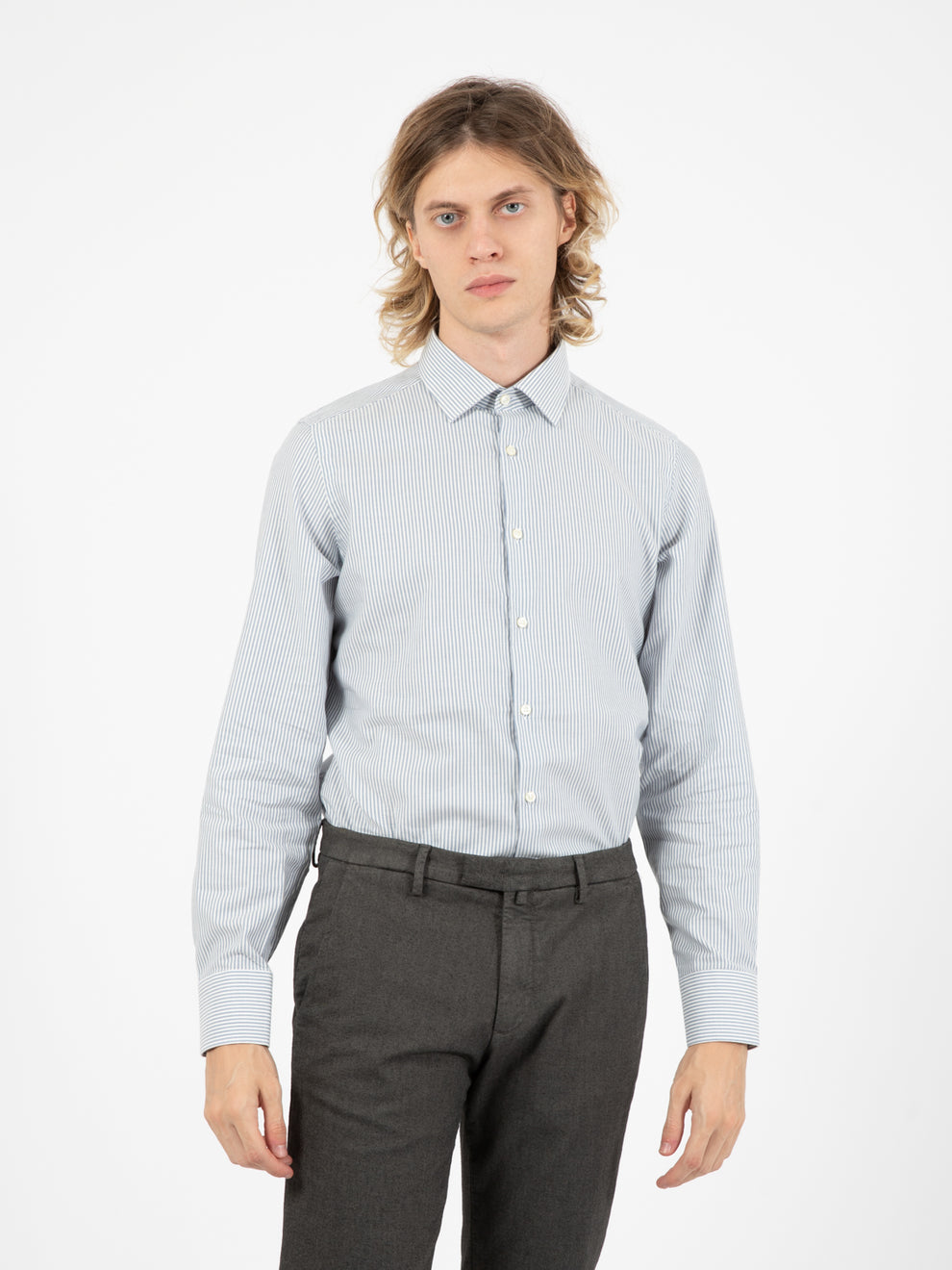 Camicia a righe in flanella azzurro / bianco
