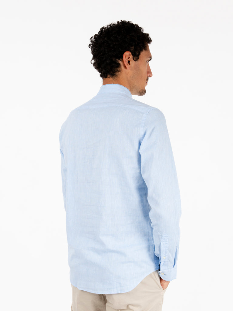 GMF - Camicia alla coreana  sfrangiata azzurro