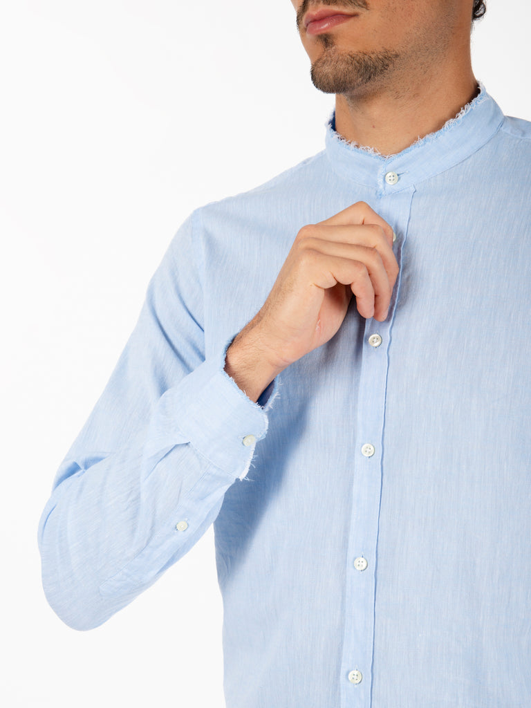 GMF - Camicia alla coreana  sfrangiata azzurro