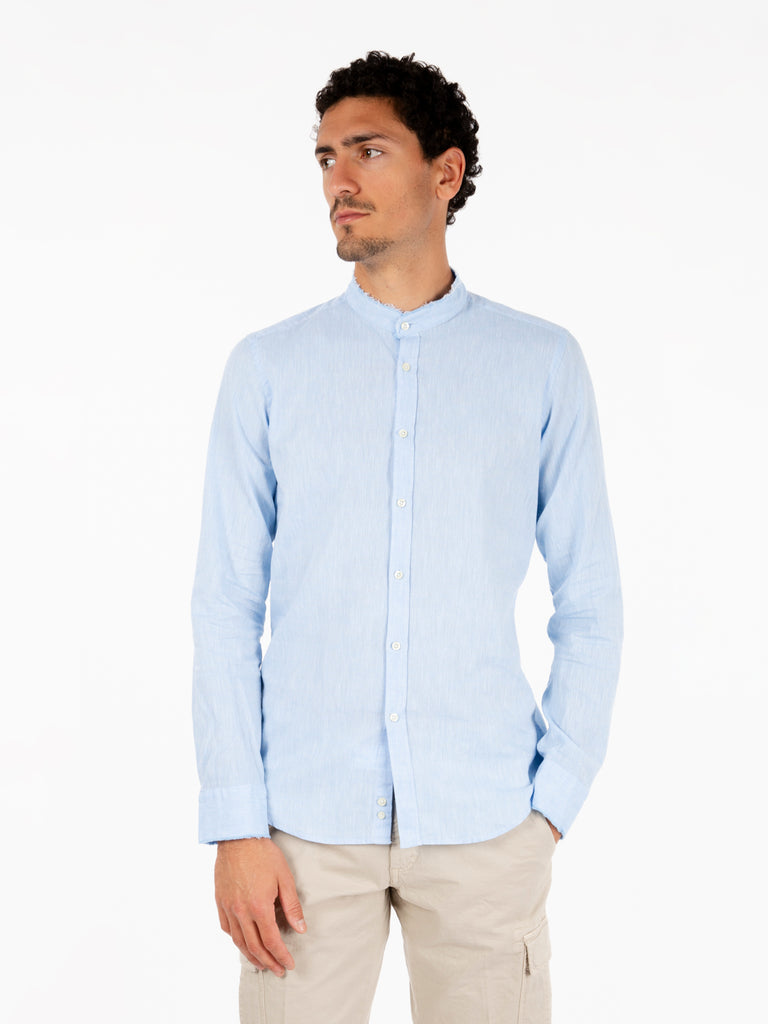 GMF - Camicia alla coreana  sfrangiata azzurro