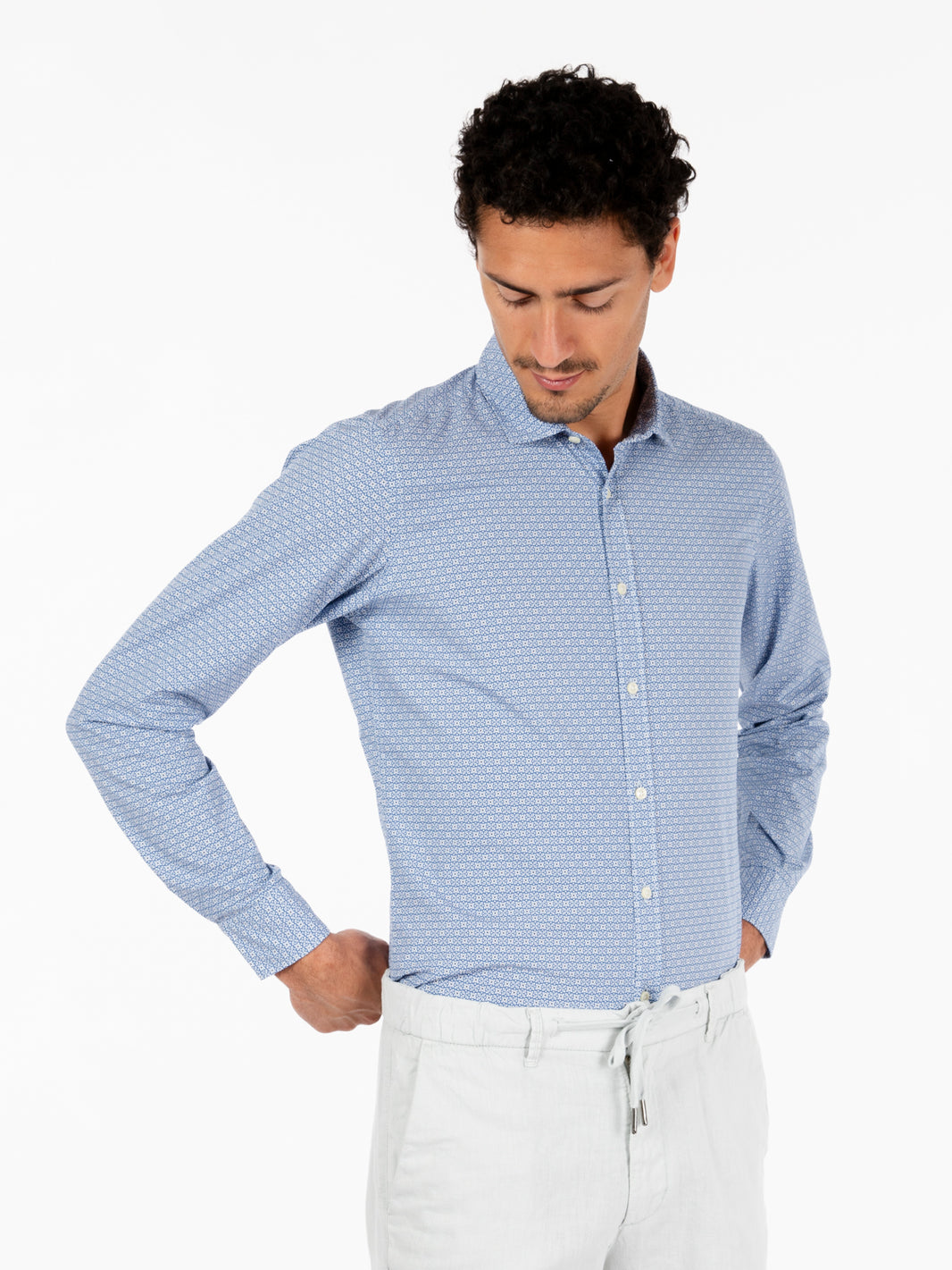 Camicia micro fantasia floreale blu / bianco