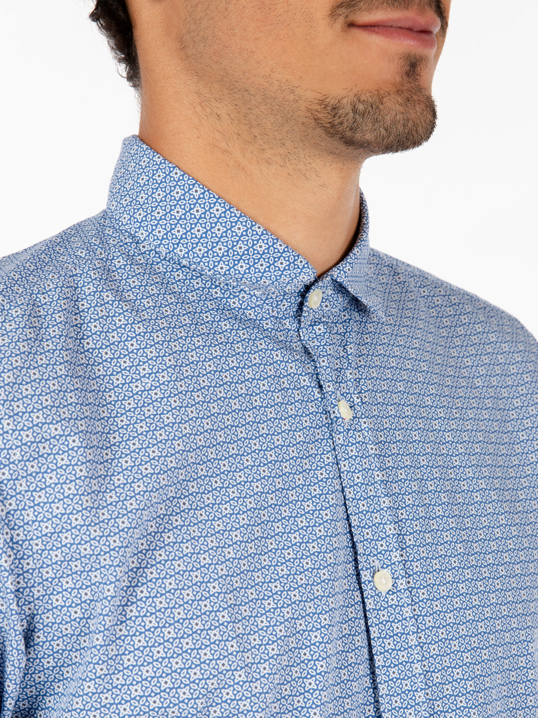 Camicia micro fantasia floreale blu / bianco