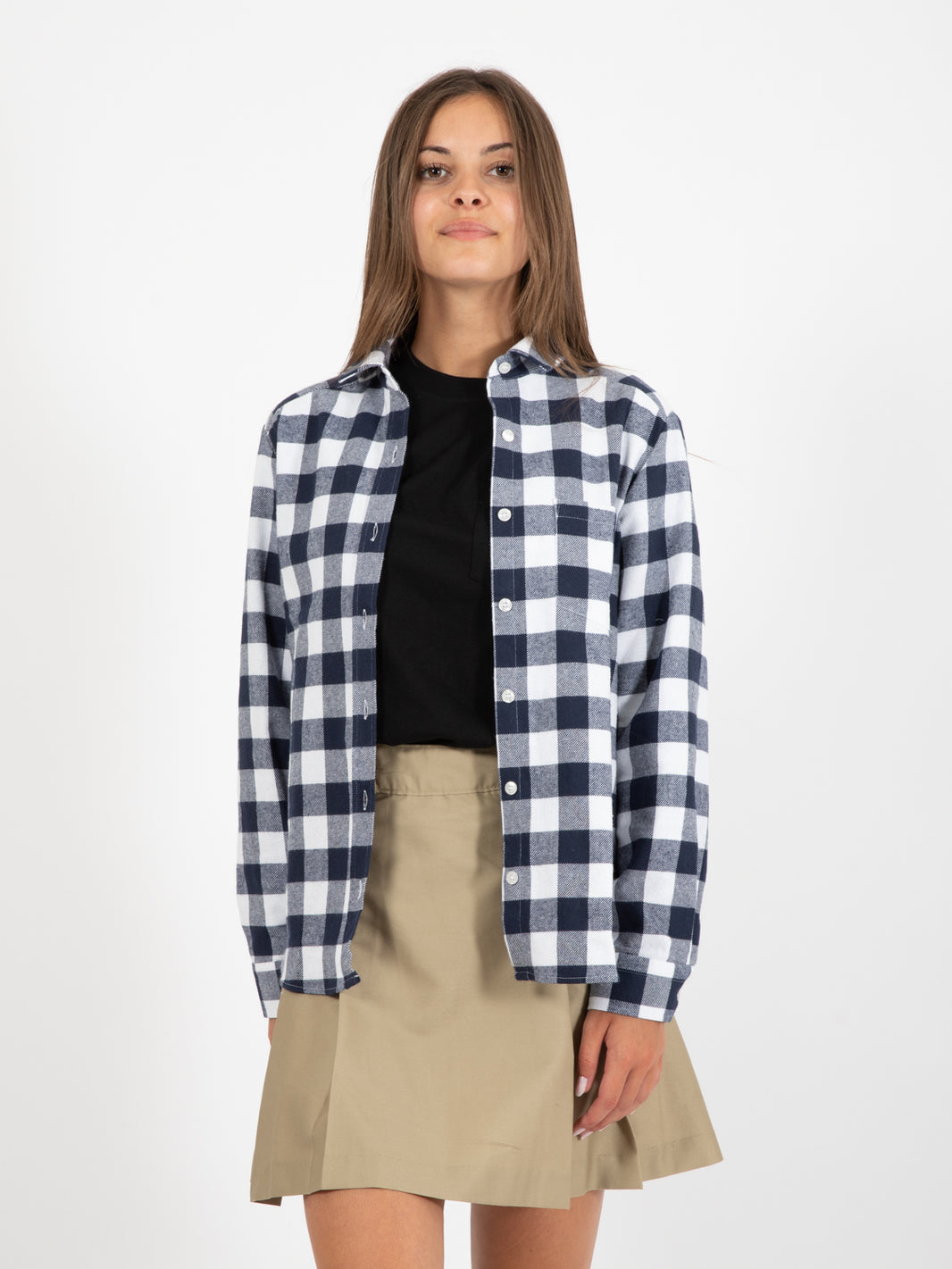 Camicia over check flanella bianco / blu