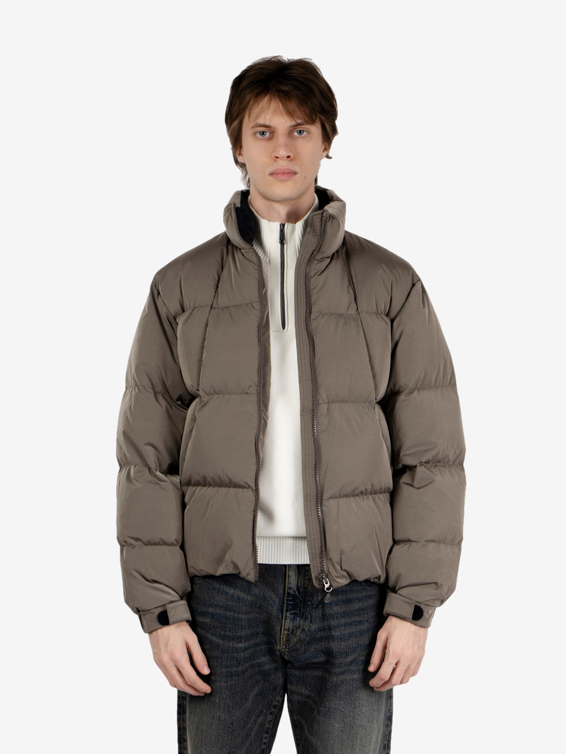 Dope Dyed Ripple nylon down jacket woody beige