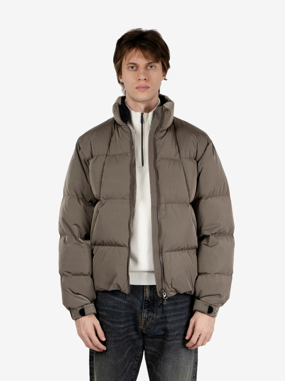 Dope Dyed Ripple nylon down jacket woody beige
