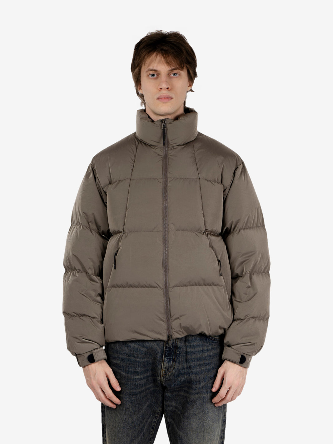Dope Dyed Ripple nylon down jacket woody beige