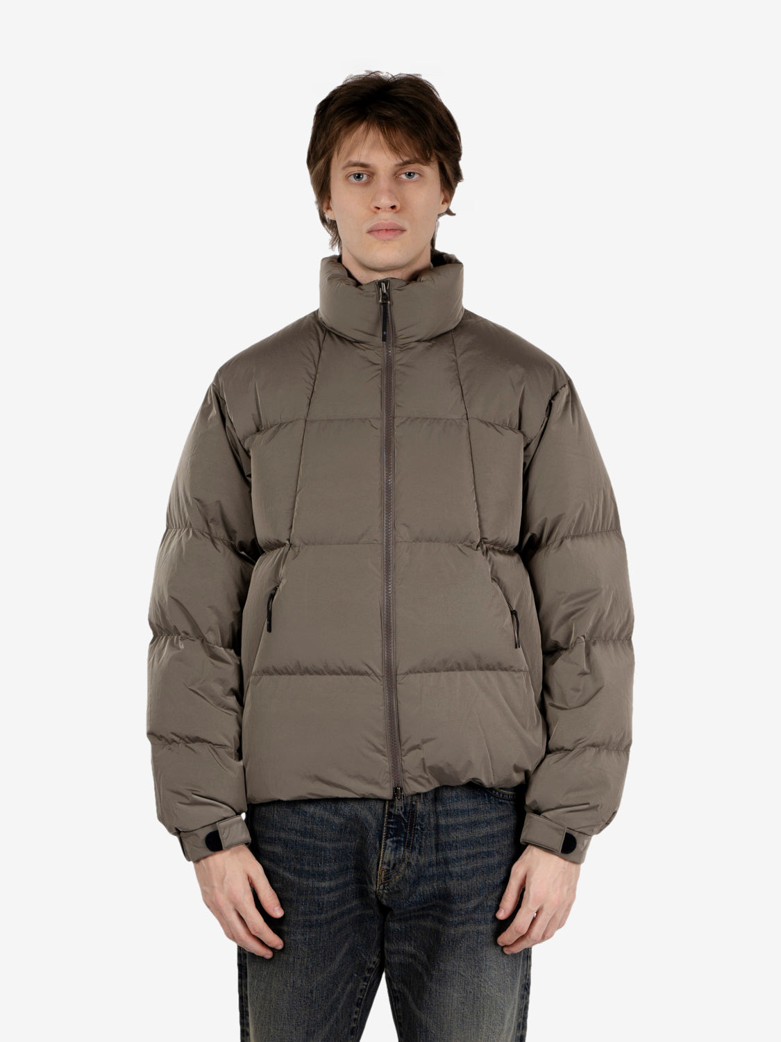 Dope Dyed Ripple nylon down jacket woody beige