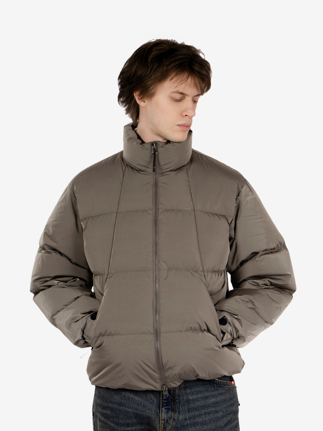 Dope Dyed Ripple nylon down jacket woody beige