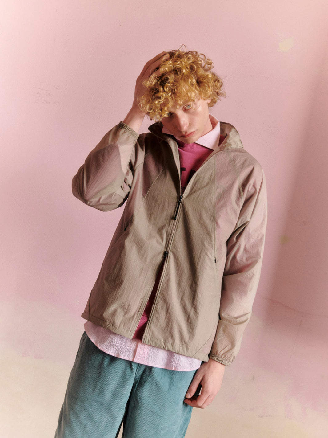 Sheer nylon wind jacket arid beige