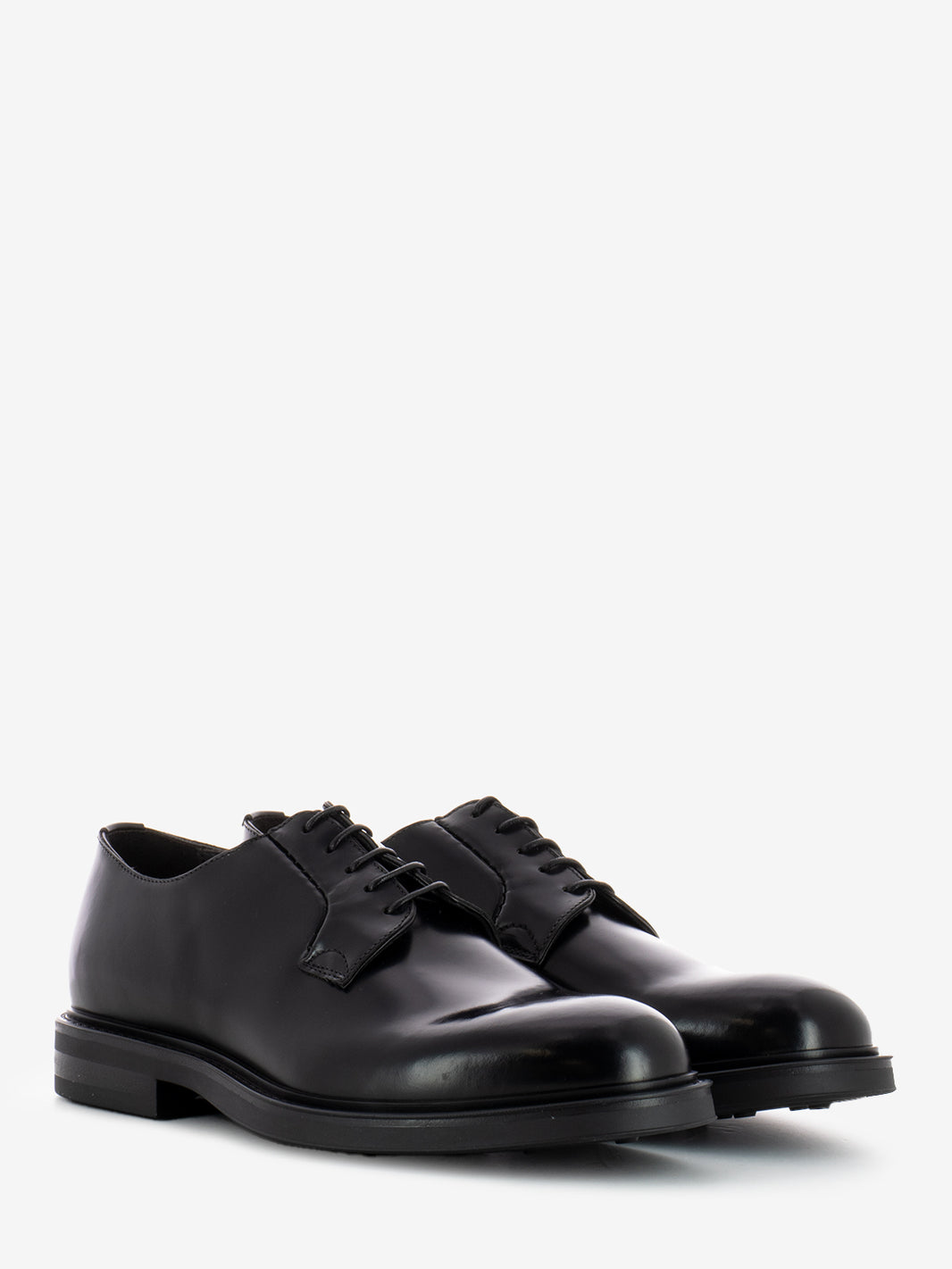Black leather derby shoes with rubber sole