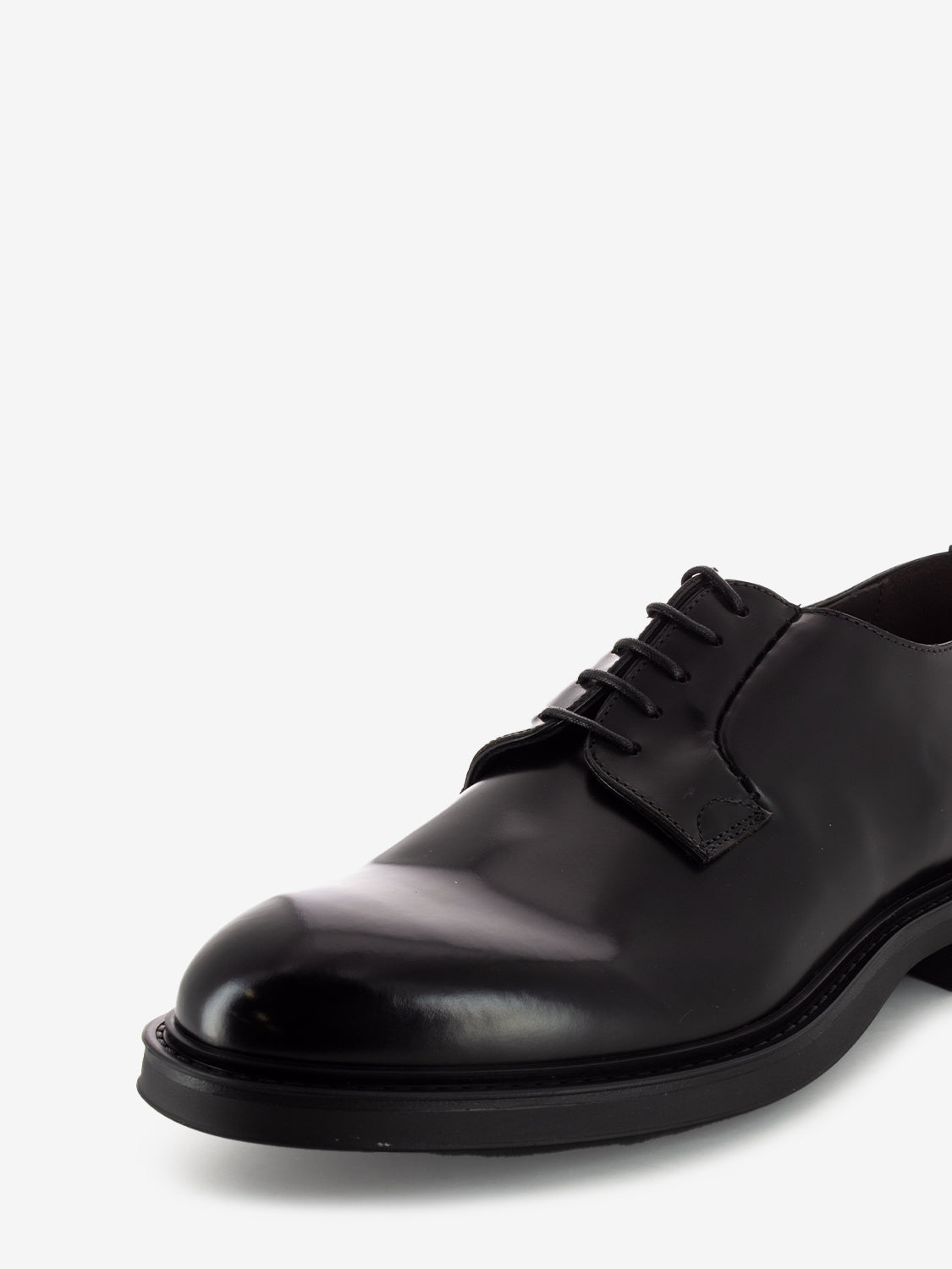 Black leather derby shoes with rubber sole