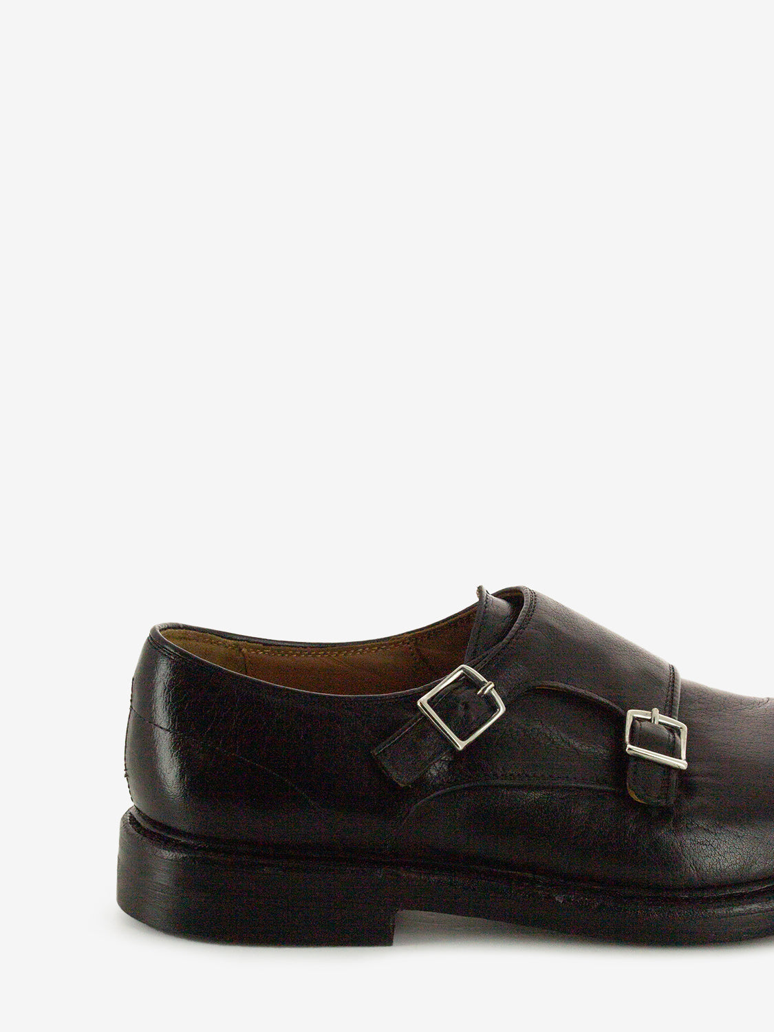 Black Buckle Leather Loafers