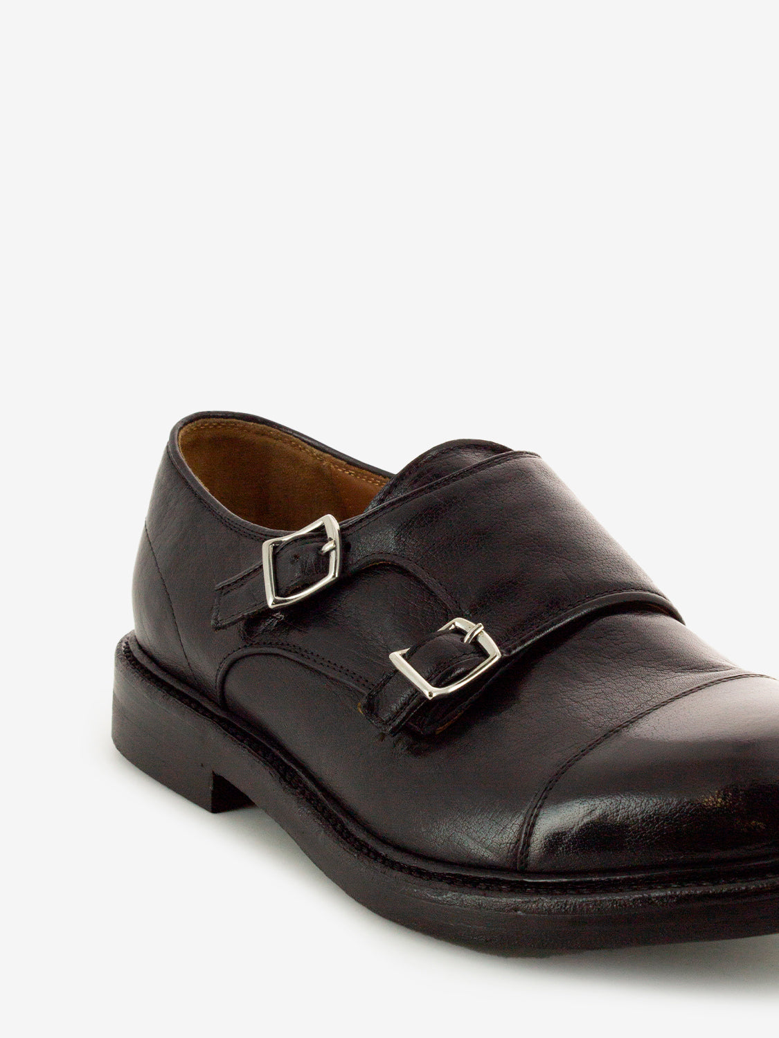 Black Buckle Leather Loafers