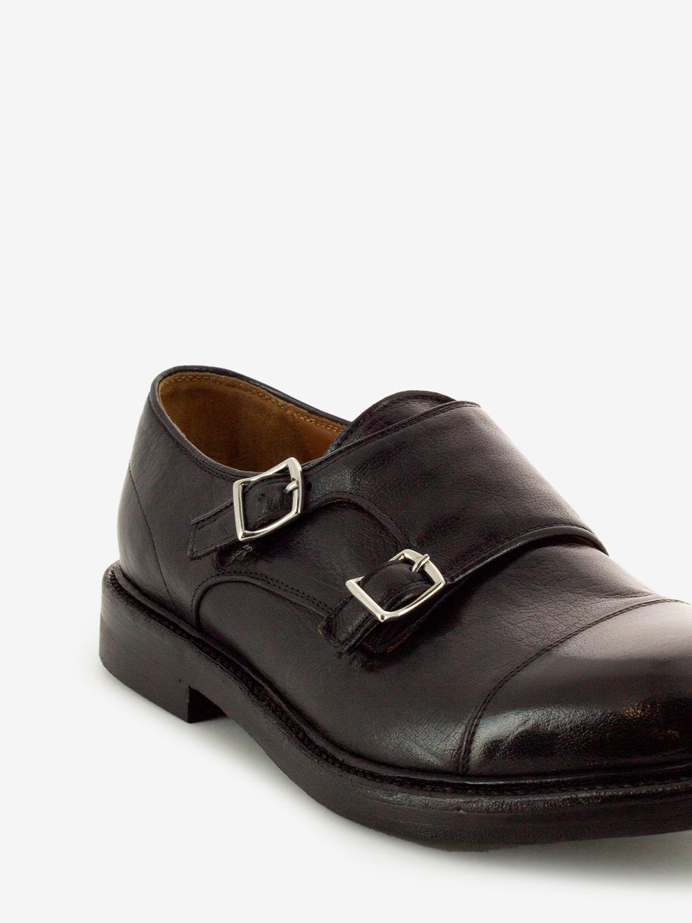 Black Buckle Leather Loafers