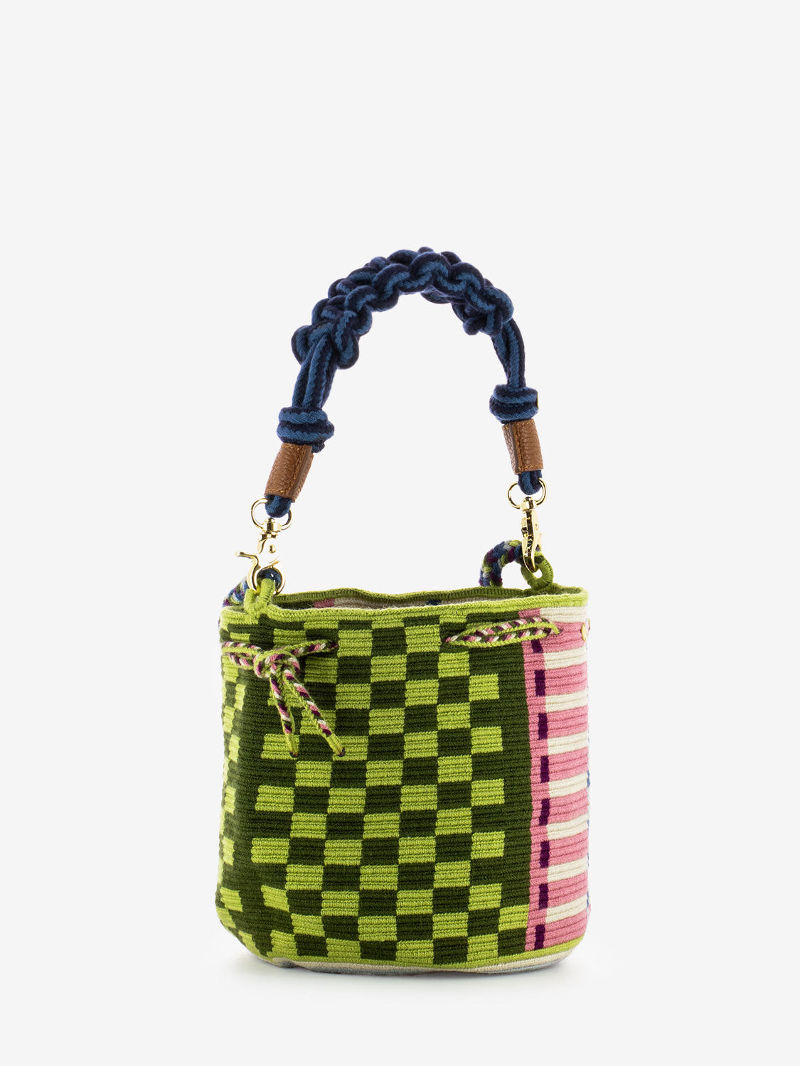 Mitra bag macramé strap pink /green