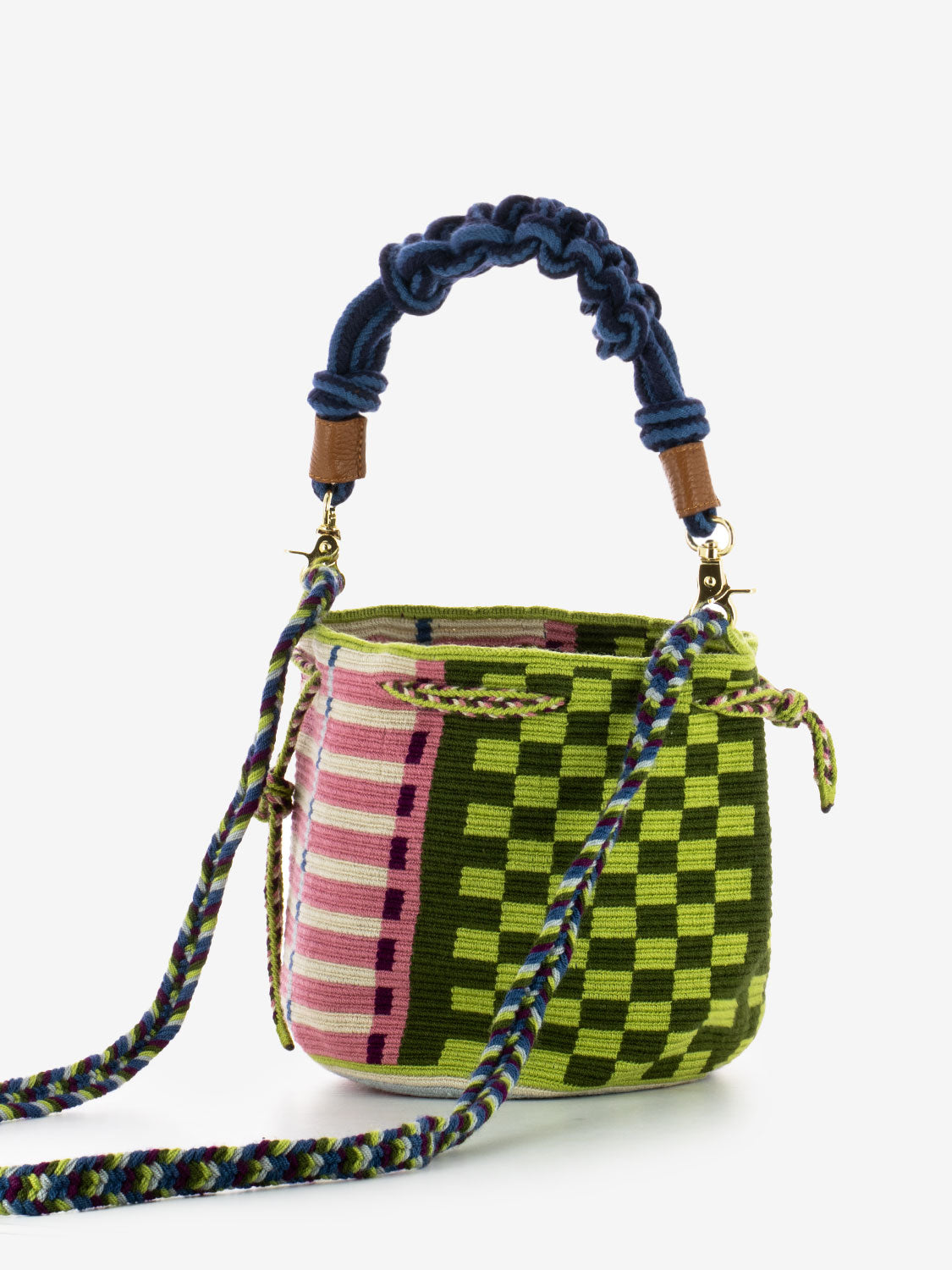 Mitra bag macramé strap pink /green