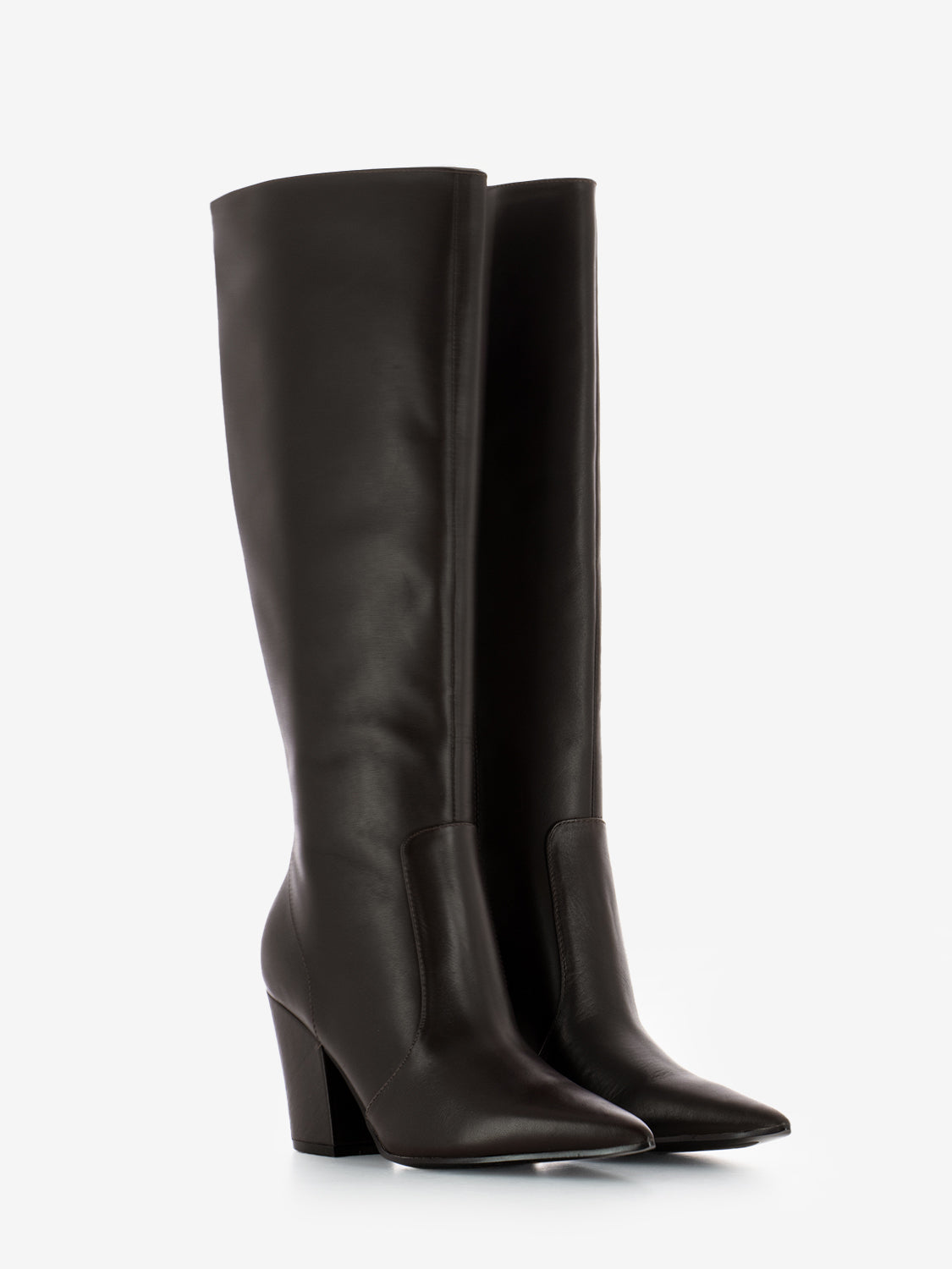 Brown leather heeled boots