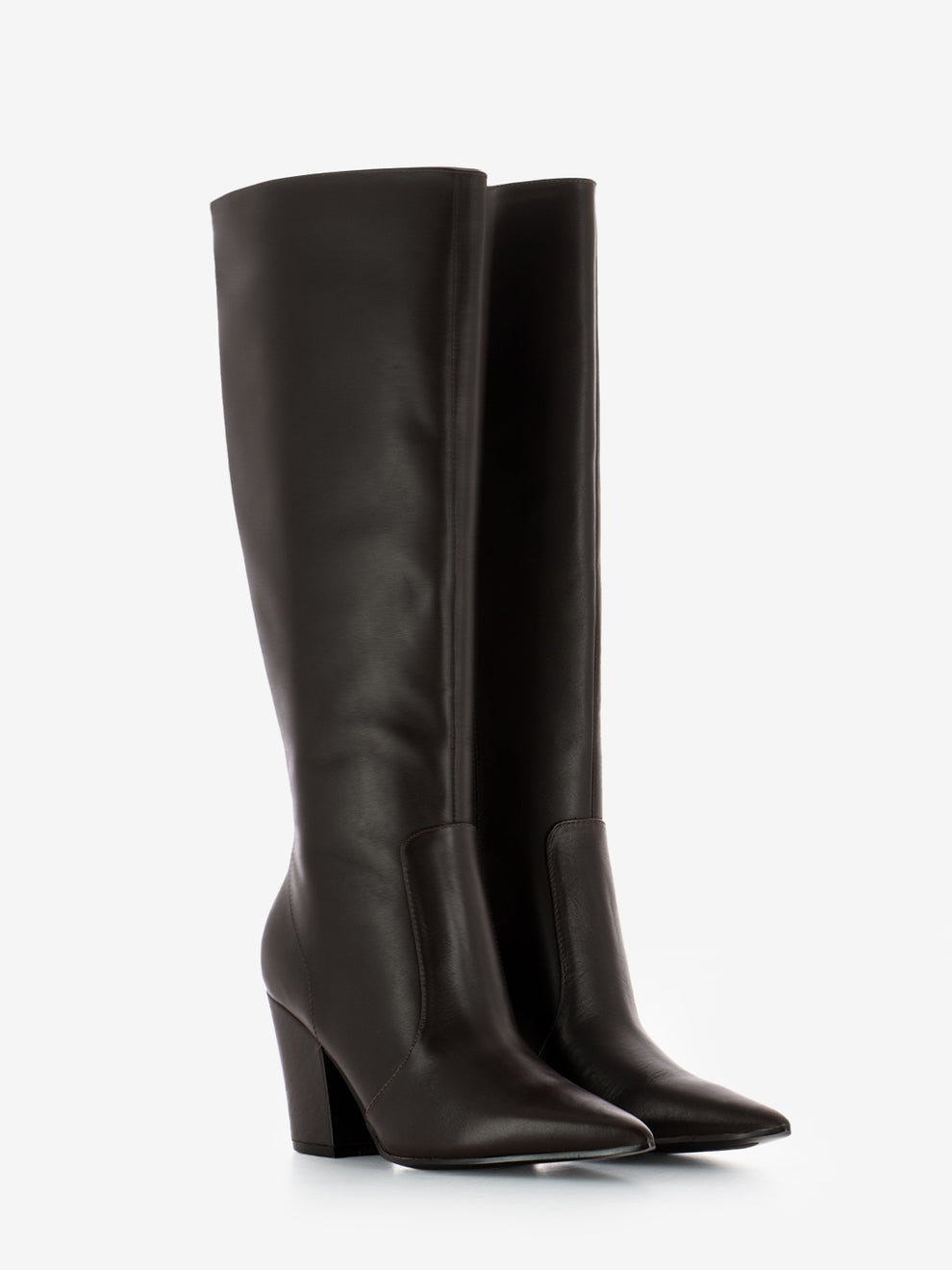 Brown leather heeled boots