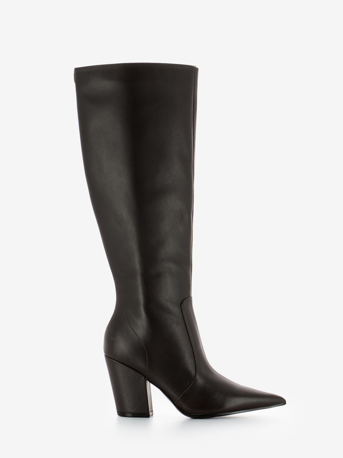 Brown leather heeled boots