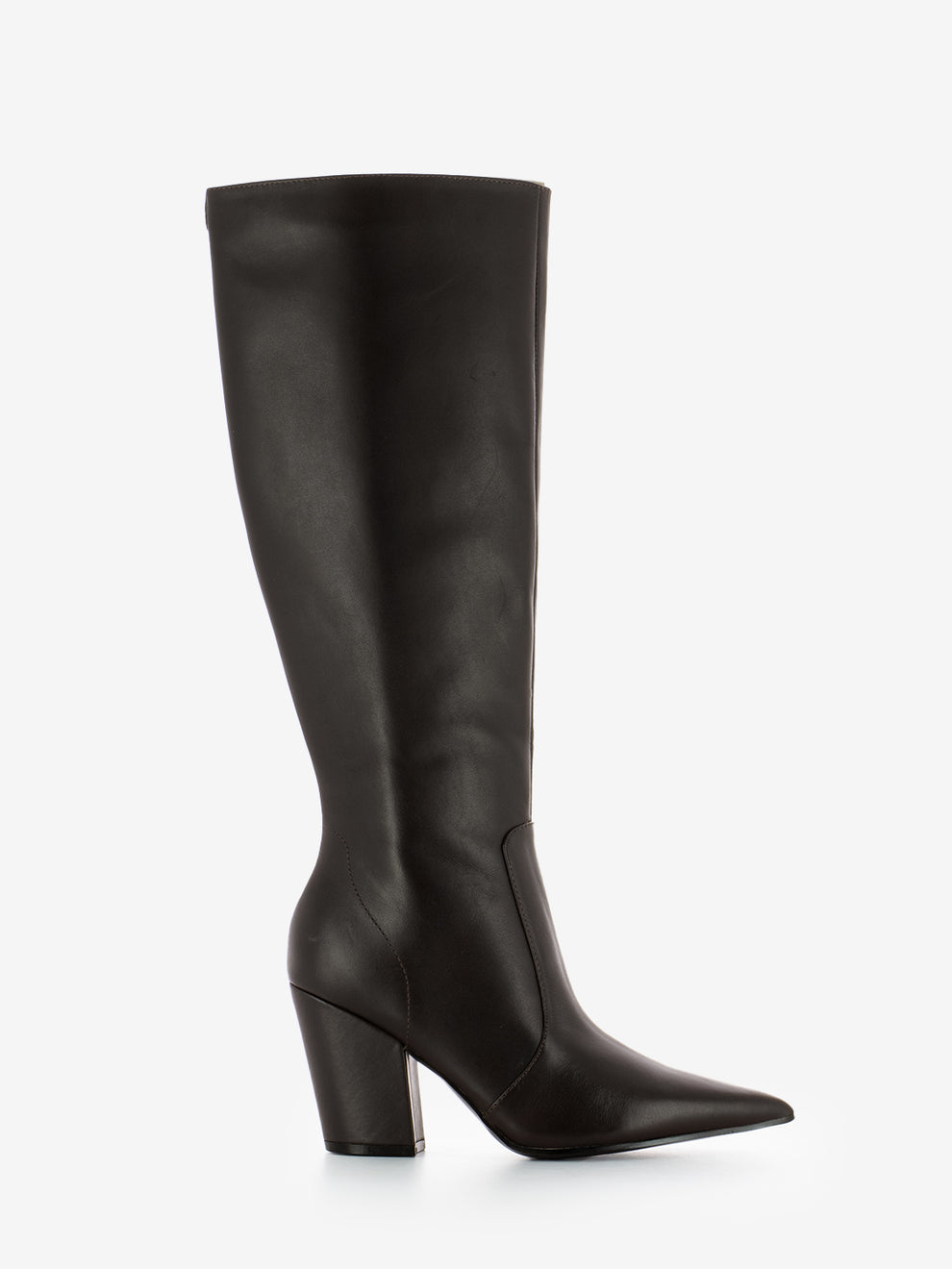 Brown leather heeled boots
