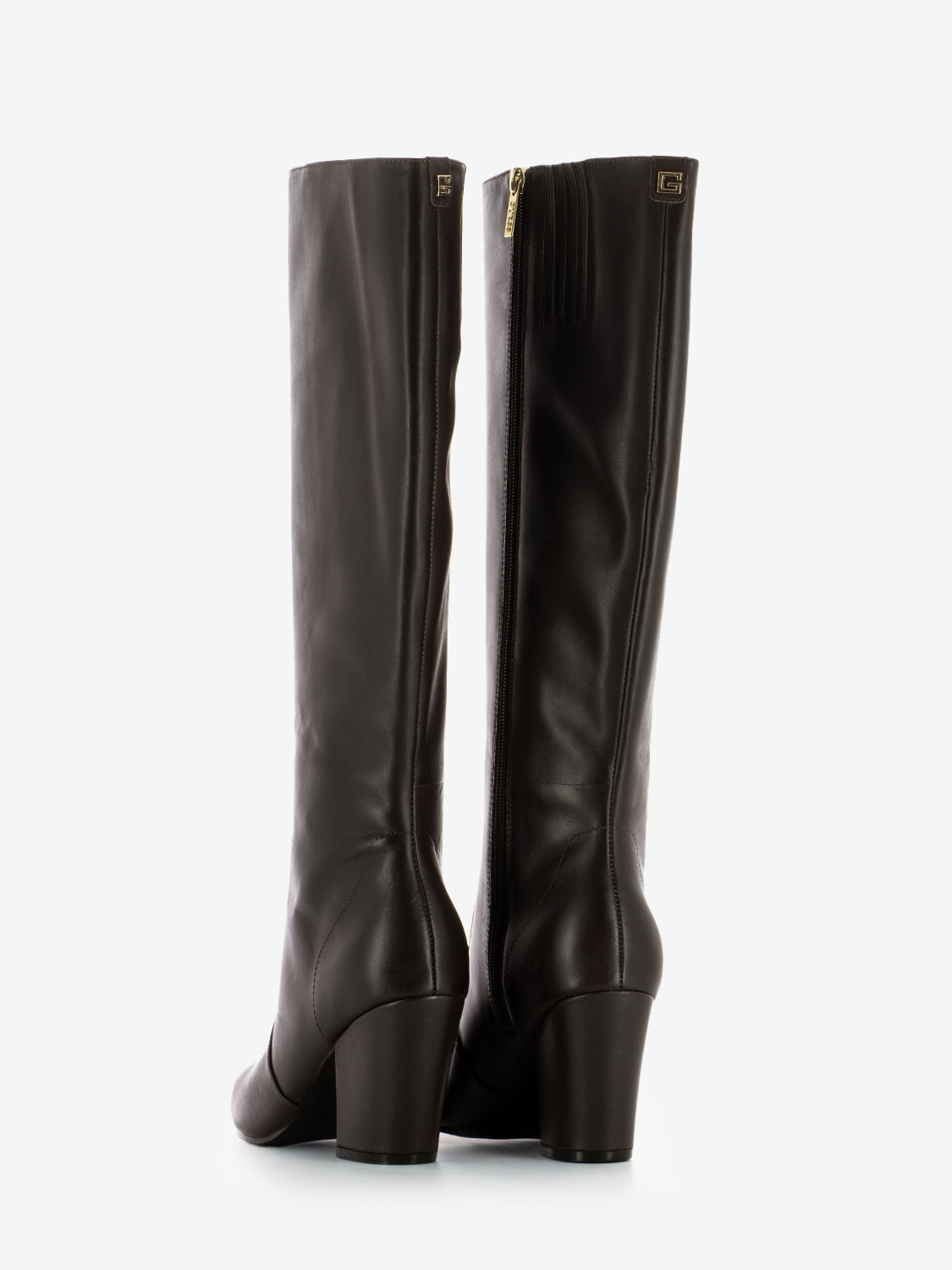 Brown leather heeled boots