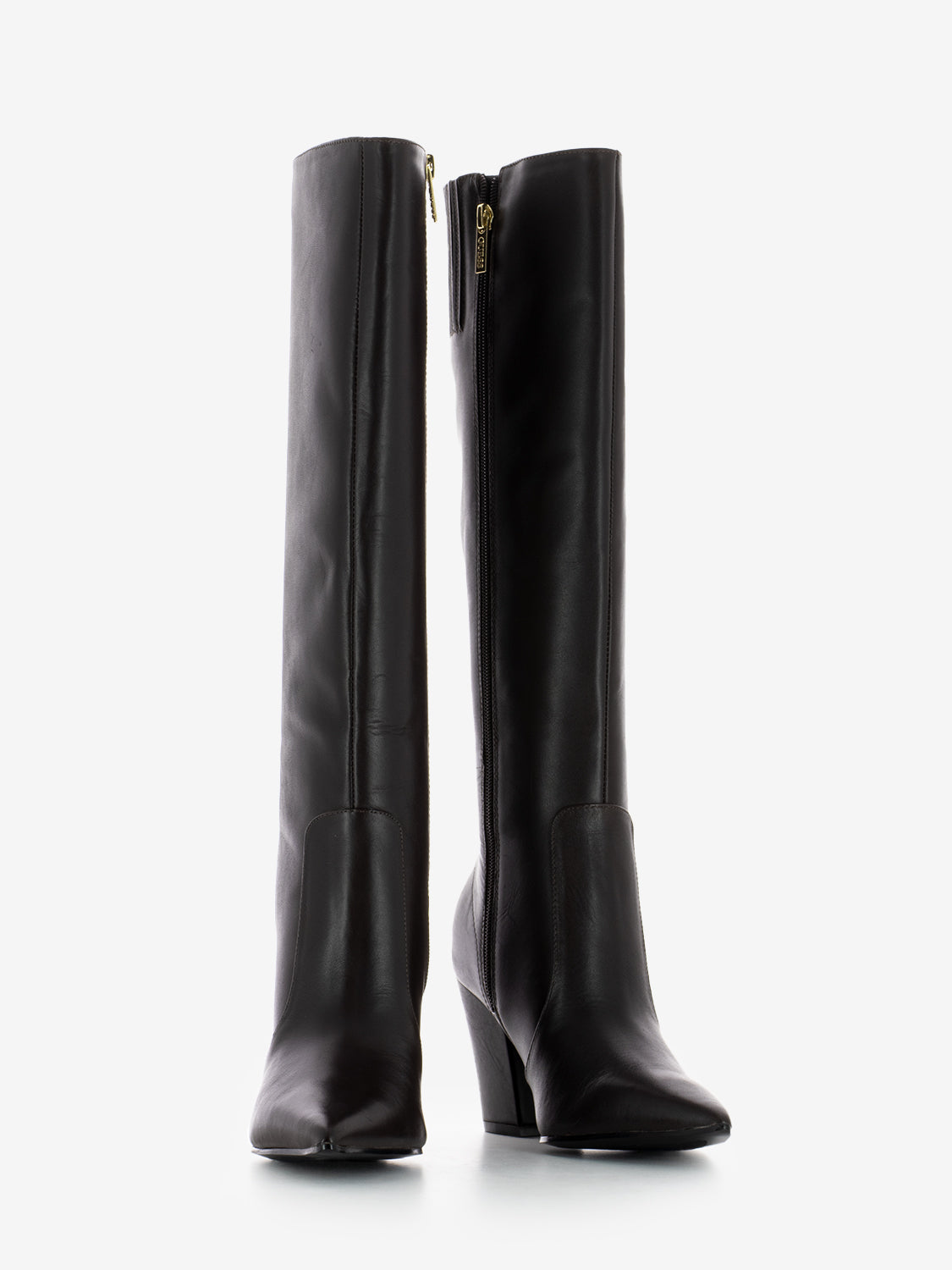 Brown leather heeled boots