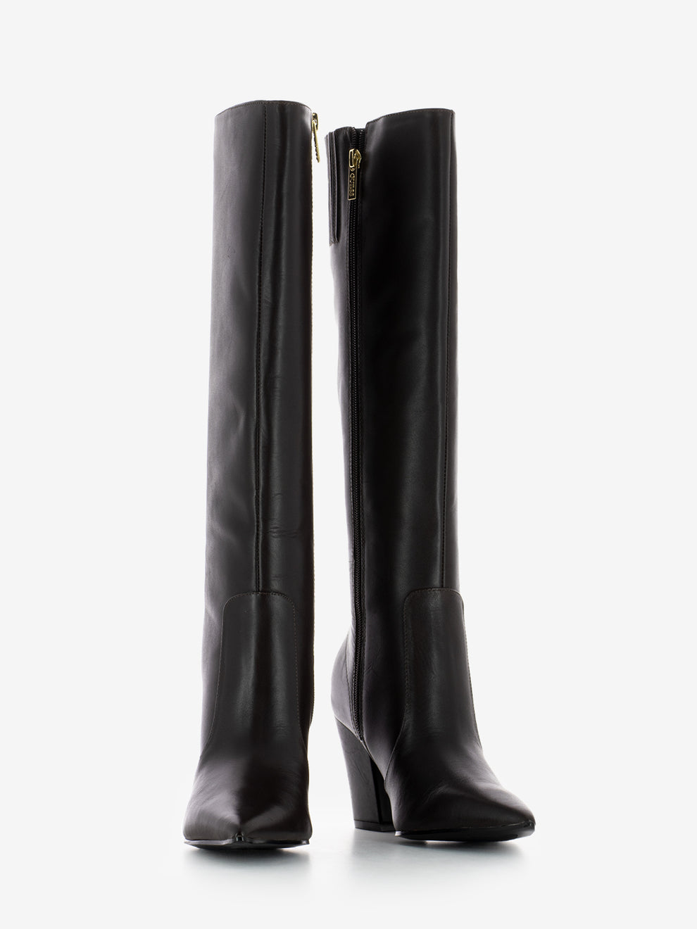 Brown leather heeled boots