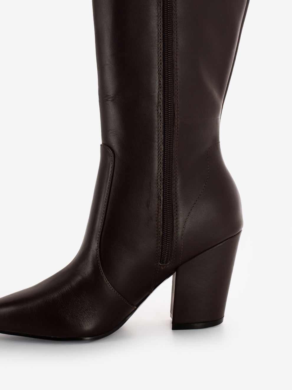 Brown leather heeled boots