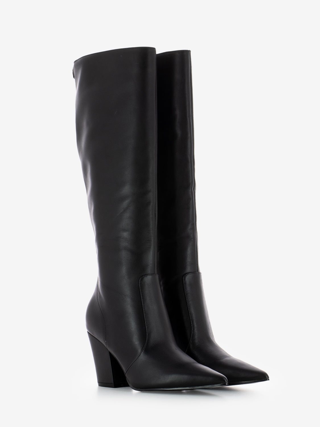 Black leather heeled boots