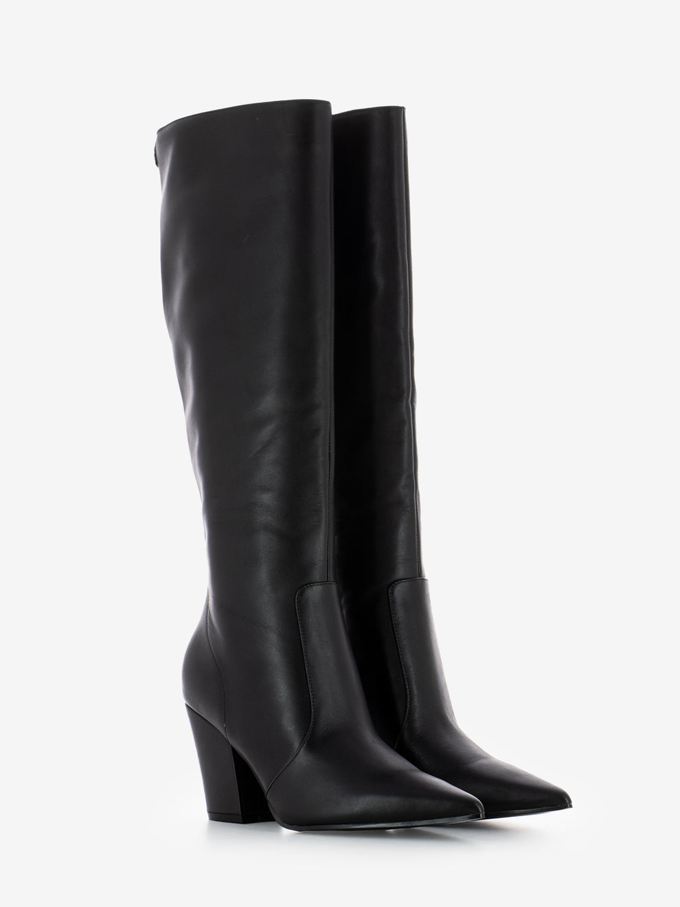 Black leather heeled boots