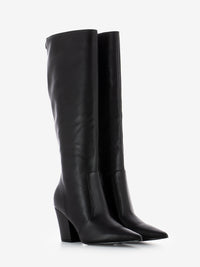Black leather heeled boots
