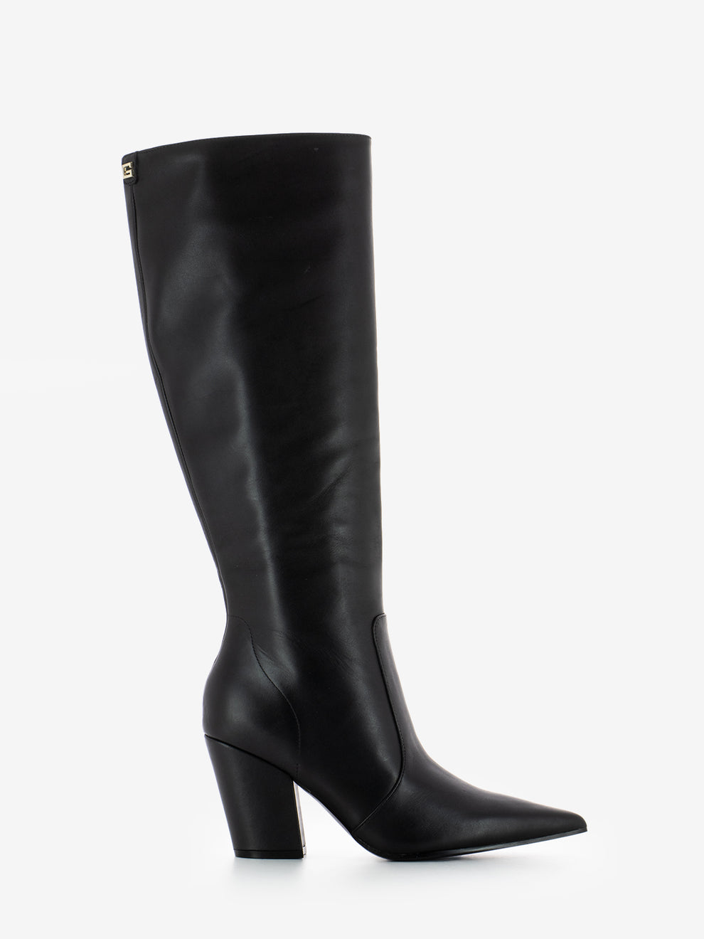 Black leather heeled boots